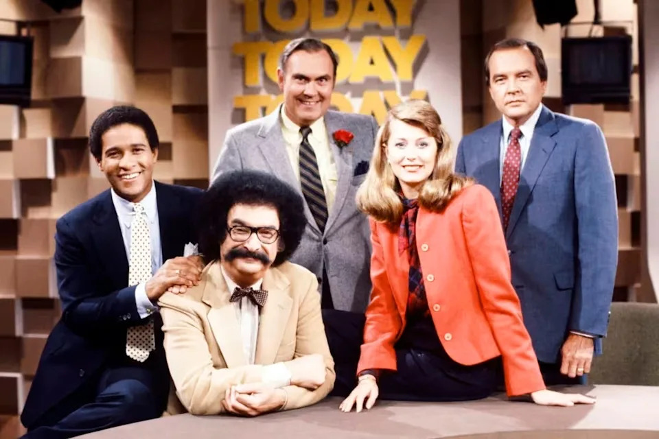 NBC News' Bryant Gumbel, Willard Scott, Gene Shalit, Jane Pauley, and John Palmer in 1982.