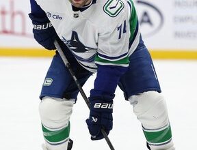 Jake DeBrusk of the Vancouver Canucks plays the Colorado Avalanche in the third period at Ball Arena on Dec. 2, 2025, in Denver.