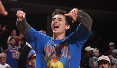 Donald Trump, Timothee Chalamet, Spike Lee Among Celebrities in Photos at Knicks vs. Spurs Game 3