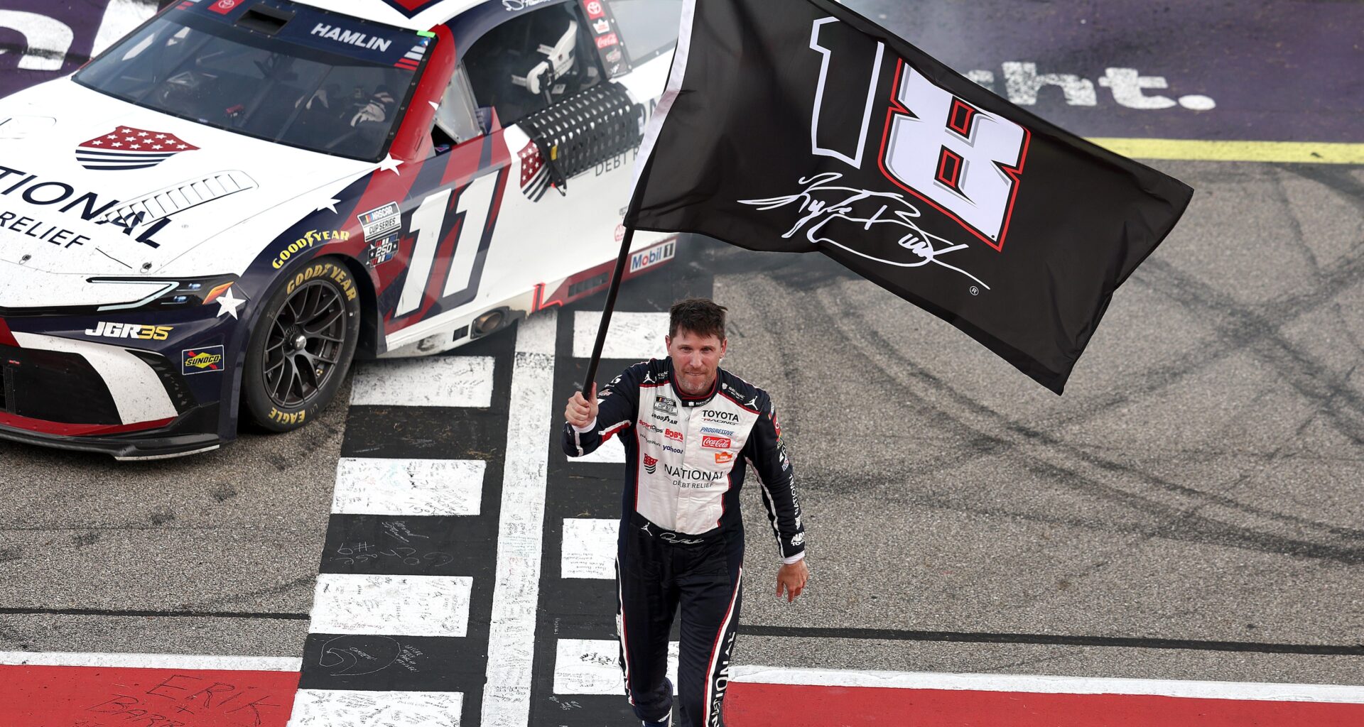 Denny Hamlin Pays Tribute to Kyle Busch After Tying NASCAR Legend on Wins List