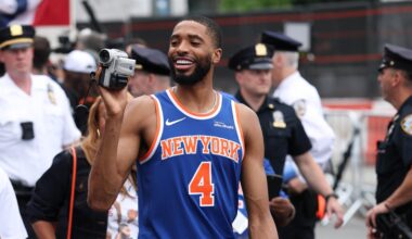 Knicks' Mikal Bridges Shouts Out Dog Sonny in Trending Video From NBA Title Parade