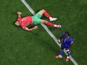 Ismael Saibari of Morocco reacts after challenged during the FIFA World Cup 2026 Group C match between Morocco and Haiti at Atlanta Stadium on June 24, 2026 in Atlanta.