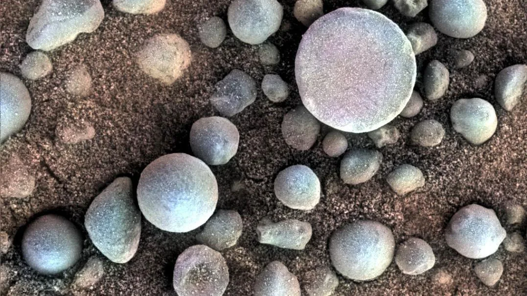 The Opportunity rover found small spherules of hematite, which would require liquid water to form. Credit: NASA/JPL-Calthech/Cornell/USGS