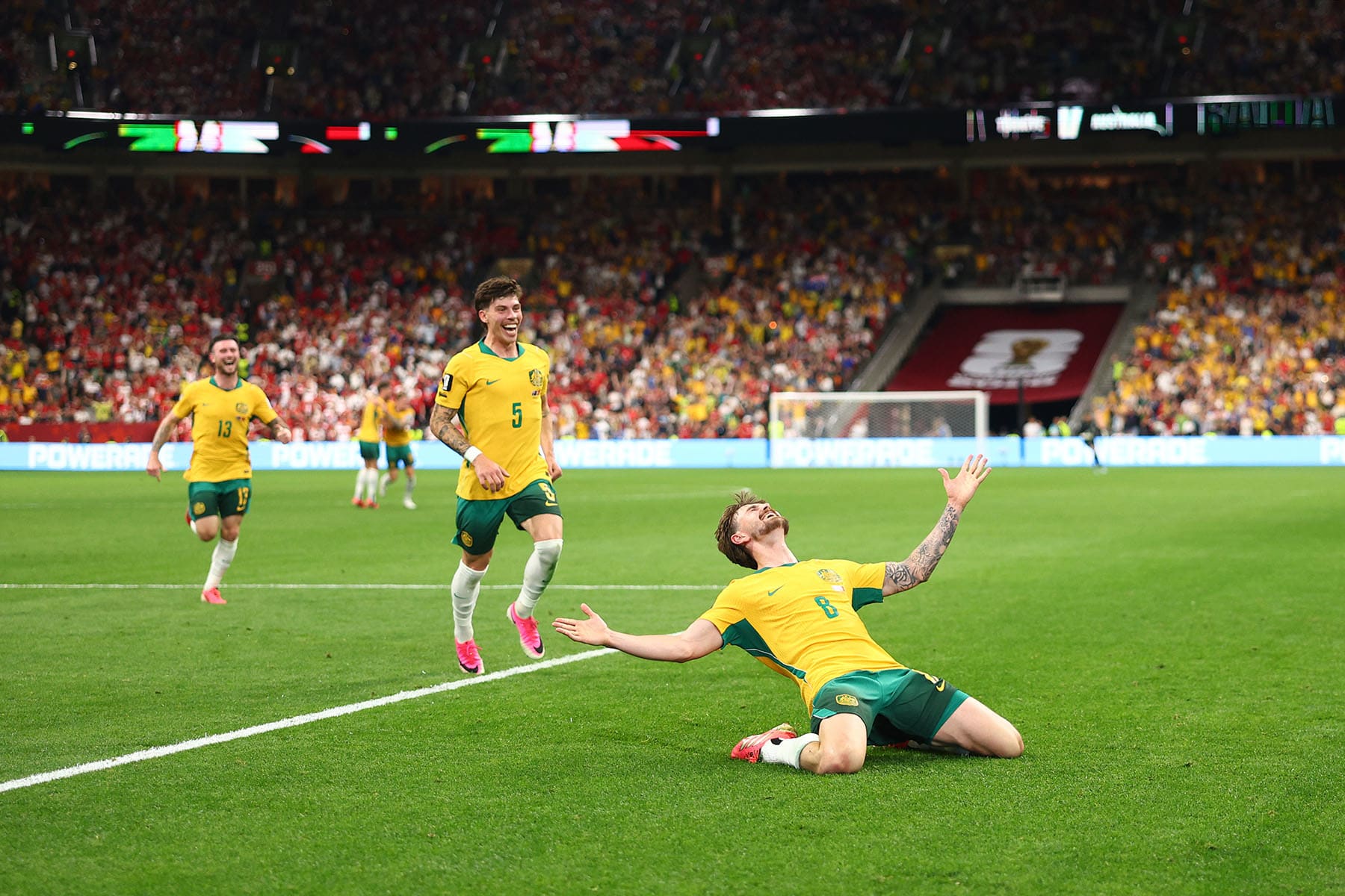 Connor Metcalfe of Australia celebrates scoring his team's second goal against Turkey on June 13, 2026 in Vancouver, British Columbia.