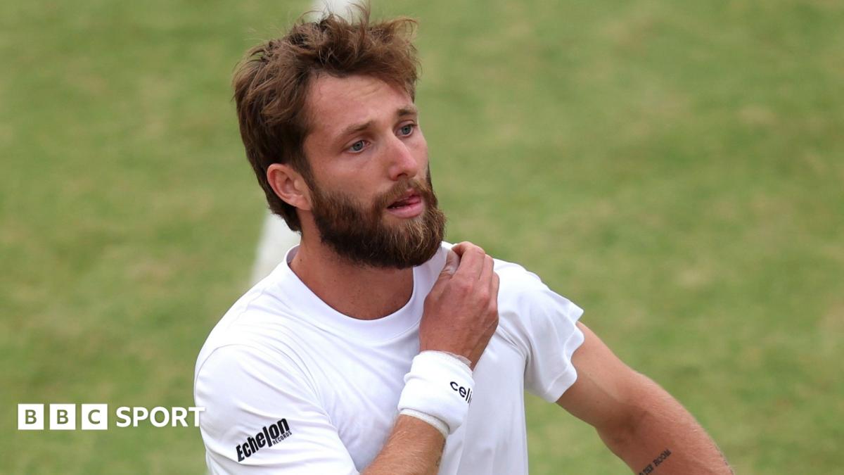 Corentin Moutet reacts to a missed point during his Queen's first-round match