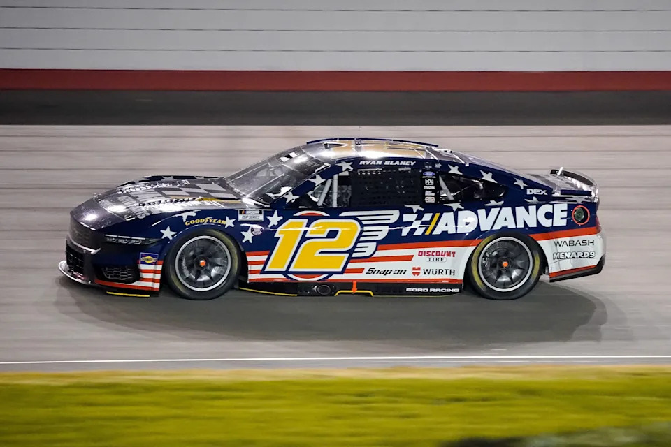 NASCAR Cup Series driver Ryan Blaney (12) races during the Cracker Barrel 400 at Nashville Superspeedway in Lebanon, Tenn., Sunday, May 31, 2026.