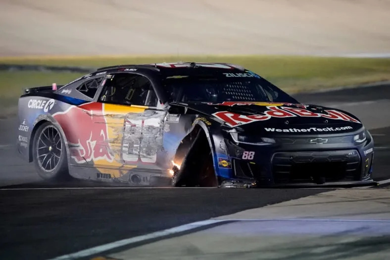 NASCAR Cup Series driver Connor Zilisch (88) heads to the garage after a collision during the Cracker Barrel 400 at Nashville