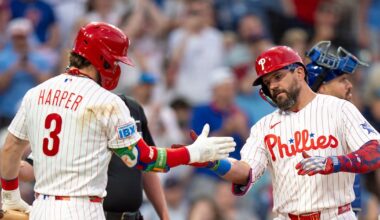 Kyle Schwarber belts 3 homers, Bryce Harper hits for cycle as Philadelphia Phillies rout New York Mets