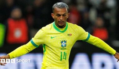 Brazil's Endrick scores against Egypt