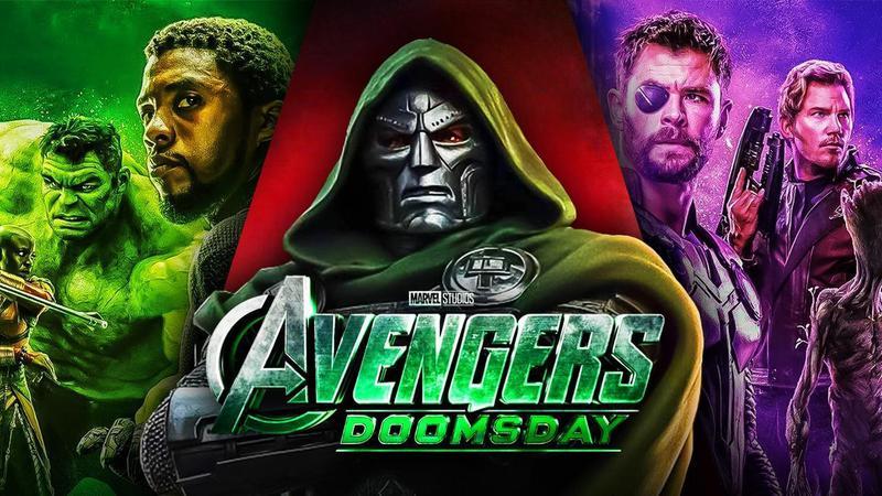 Avengers Doomsday logo with Avengers and Doctor Doom.