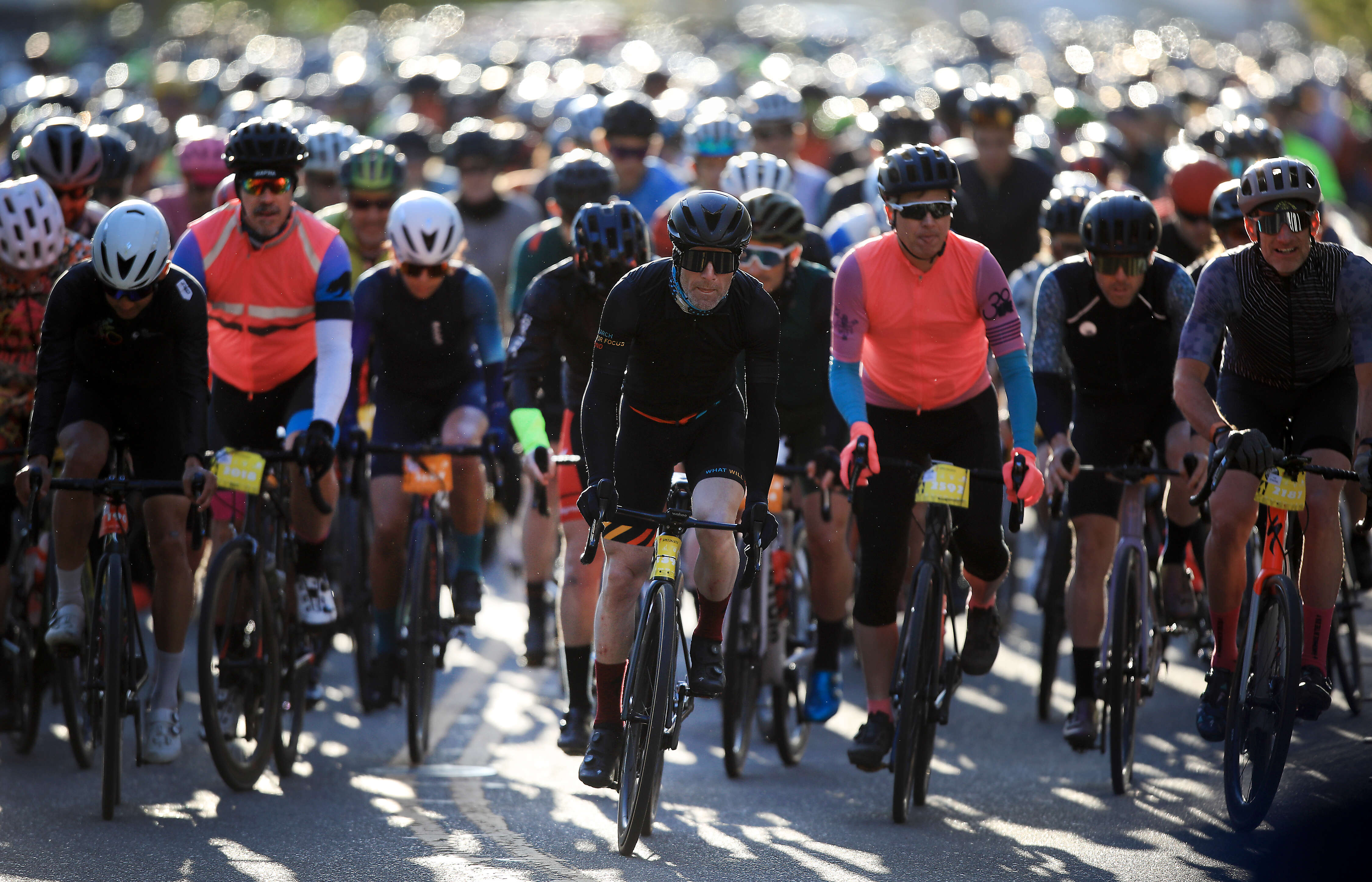 Levi Leipheimer, middle, leads off Levi Leipheimer's King Ridge GranFondo,...