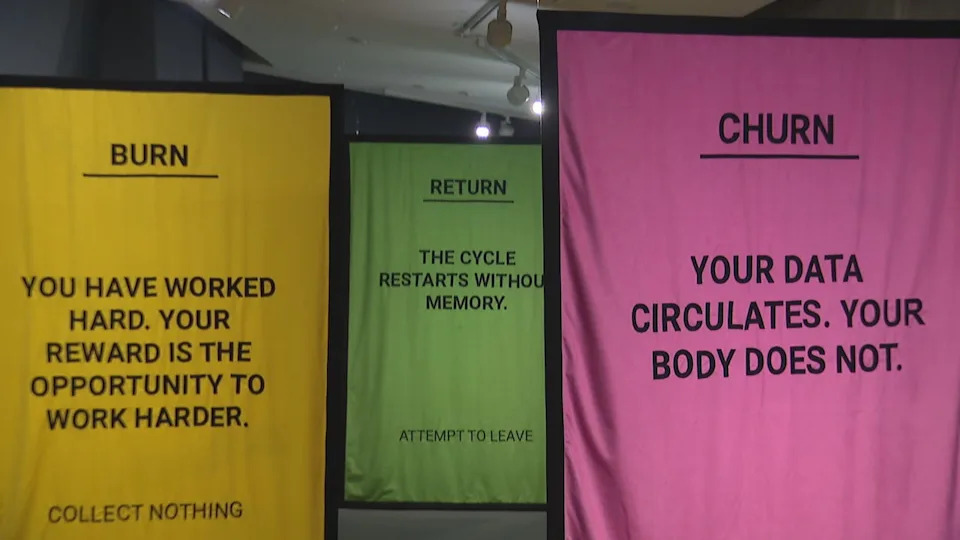 Imagery from popular board game Monopoly fills Contemporary Calgary as part of Ghazaleh Avarzamani's exhibit.