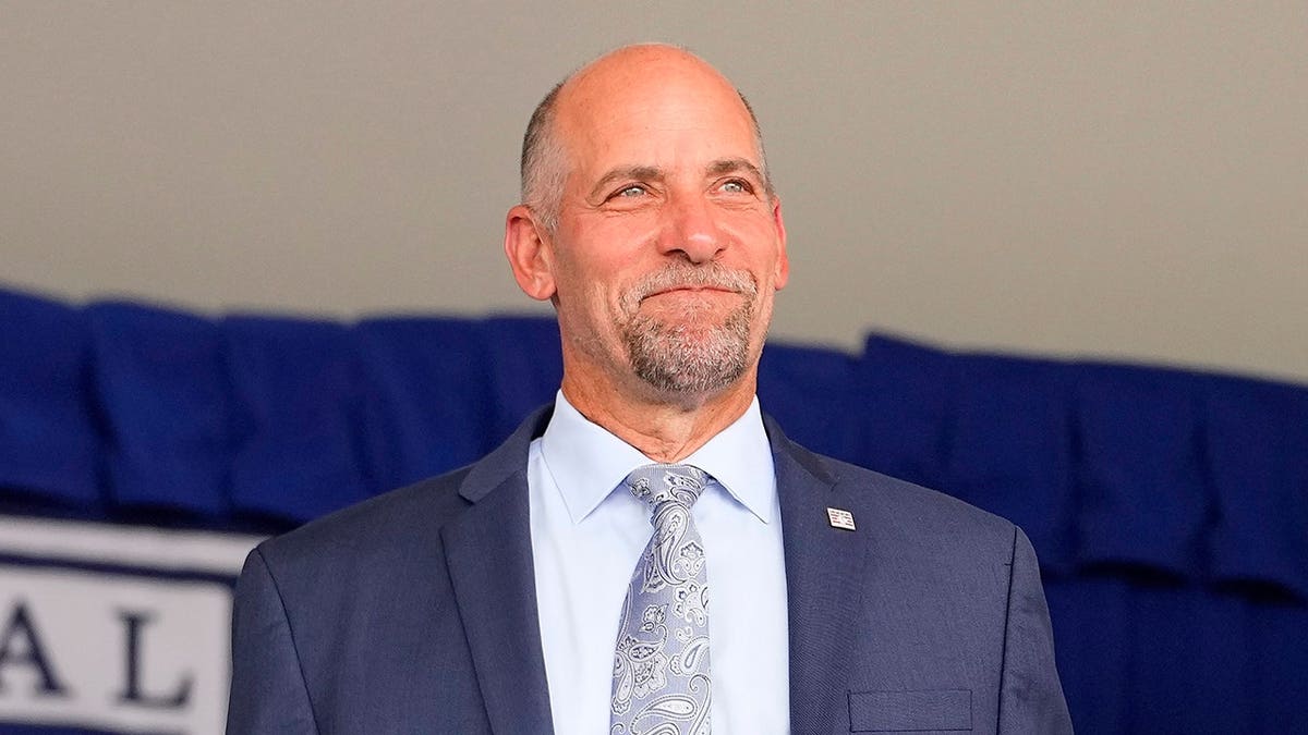 Hall of Famer John Smoltz standing at the Baseball Hall of Fame Induction Ceremony