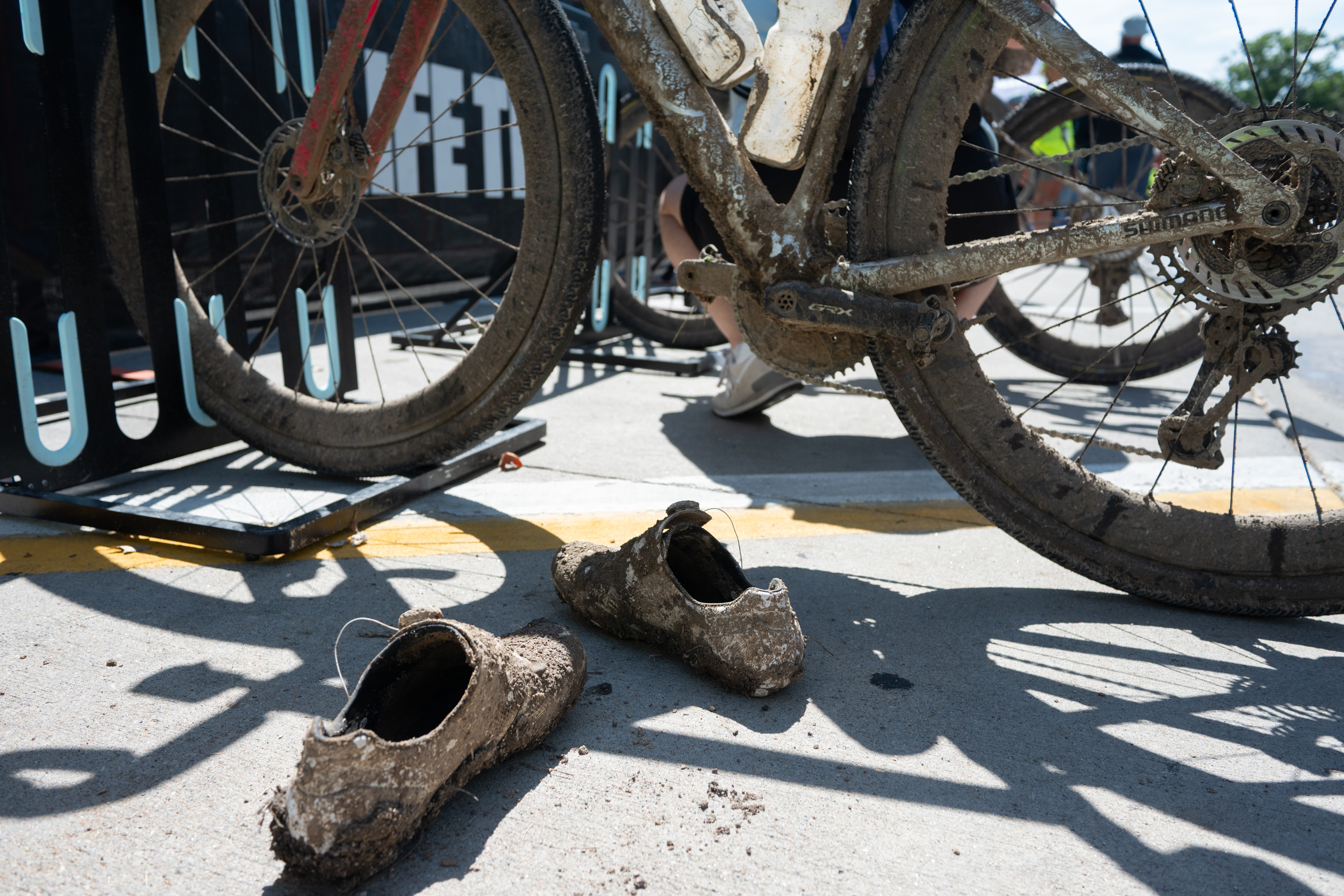 Photos of the bikes from the finish line of Unbound Gravel 2026