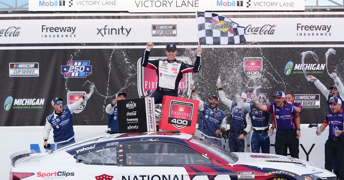 Denny Hamlin will start his three-peat bid from the pole at Pocono Raceway