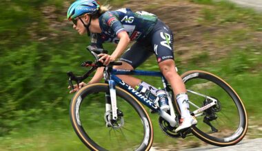 SALUZZO, ITALY - JUNE 07: Urska Zigart of Slovenia and Team AG Insurance - Soudal competes in the chase group during the 37th Giro d'Italia Women 2026 - Stage 9 a 145km stage from Saluzzo to Saluzzo / #UCIWWT / on June 07, 2026 in Saluzzo, Italy. (Photo by Luc Claessen/Getty Images)