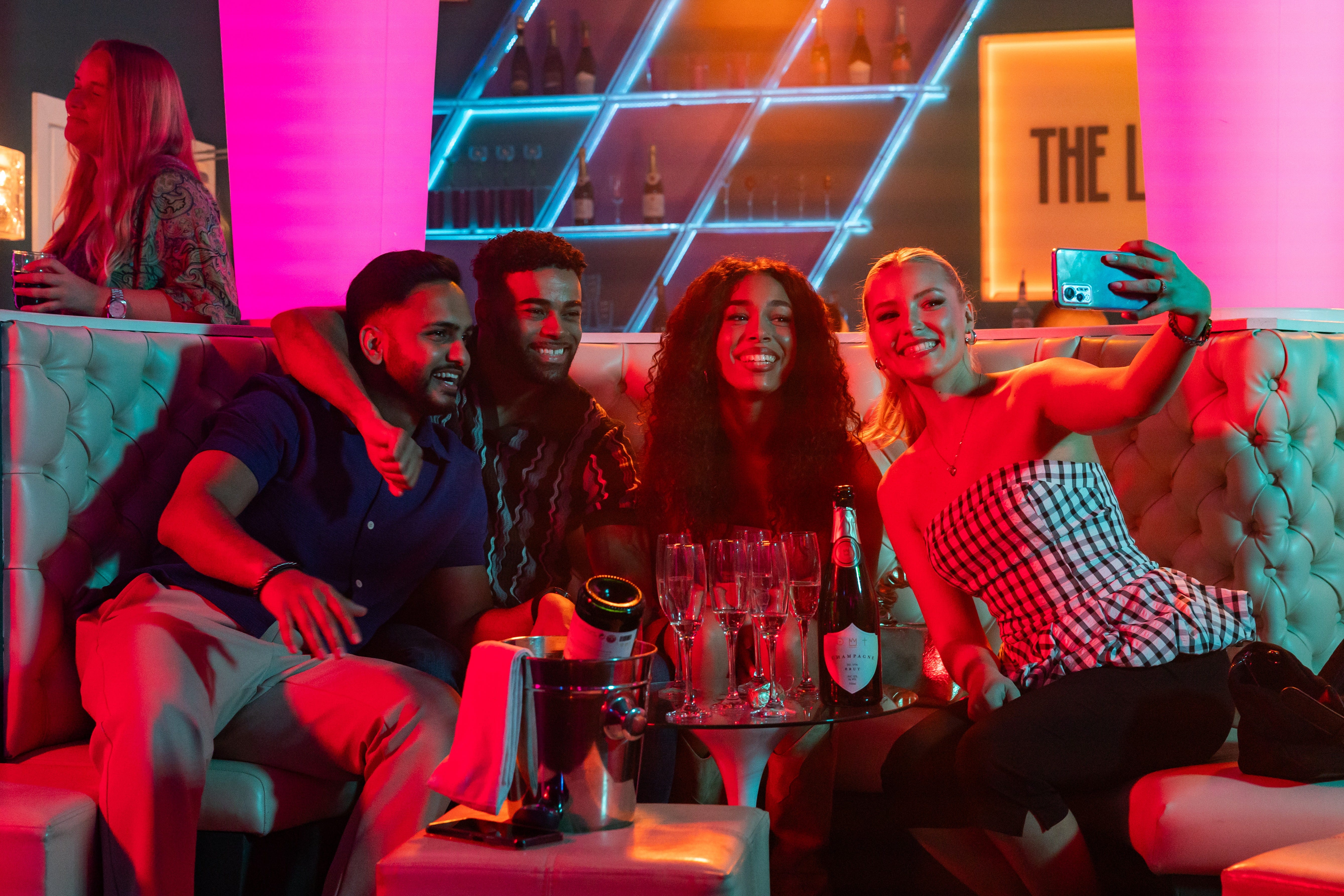 imran maalik, prince mcqueen, vicky grant and leah barnes in hollyoaks