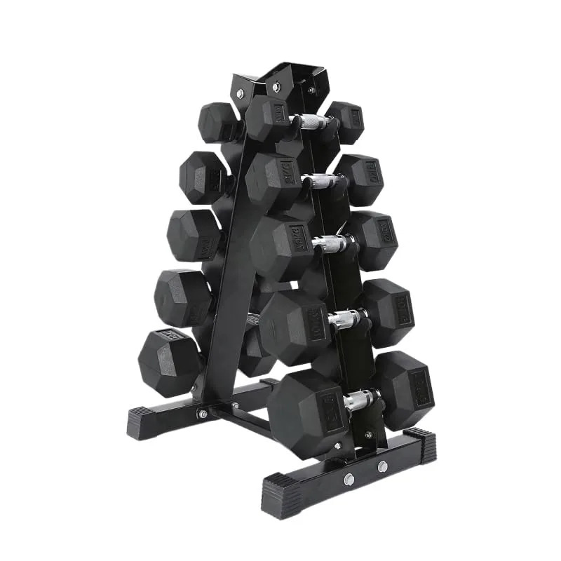 Hex Dumbbell Set With Storage Rack | Heavy Duty Rubber Dumbbells Weights Set for Home Gym (include Rack, 4+5+6+7+7.5 Kg Pair Set)