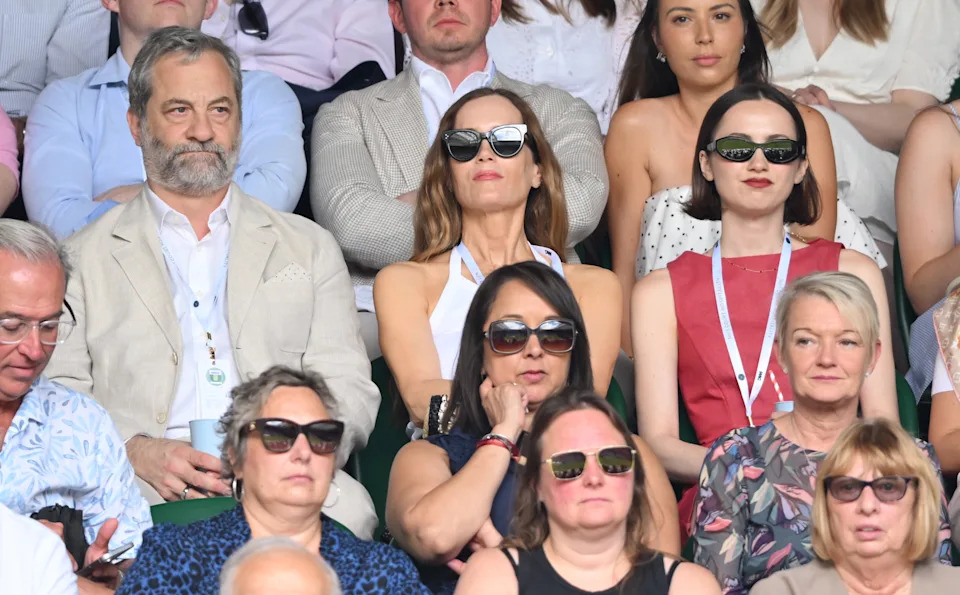 Judd Apatow, Leslie Mann and Maude Apatow attend day one of the 2026 Wimbledon Tennis Championships at the All England Lawn Tennis and Croquet Club on June 29, 2026 in London, England.