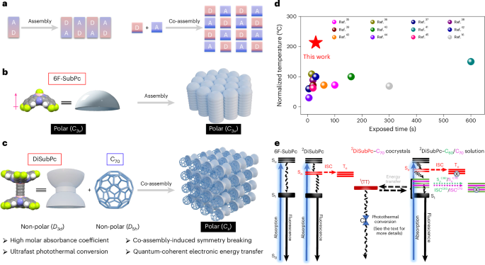 Quantum coherent beating in polar disubphthalocyanine-fullerene cocrystals for ultrafast photothermal conversion