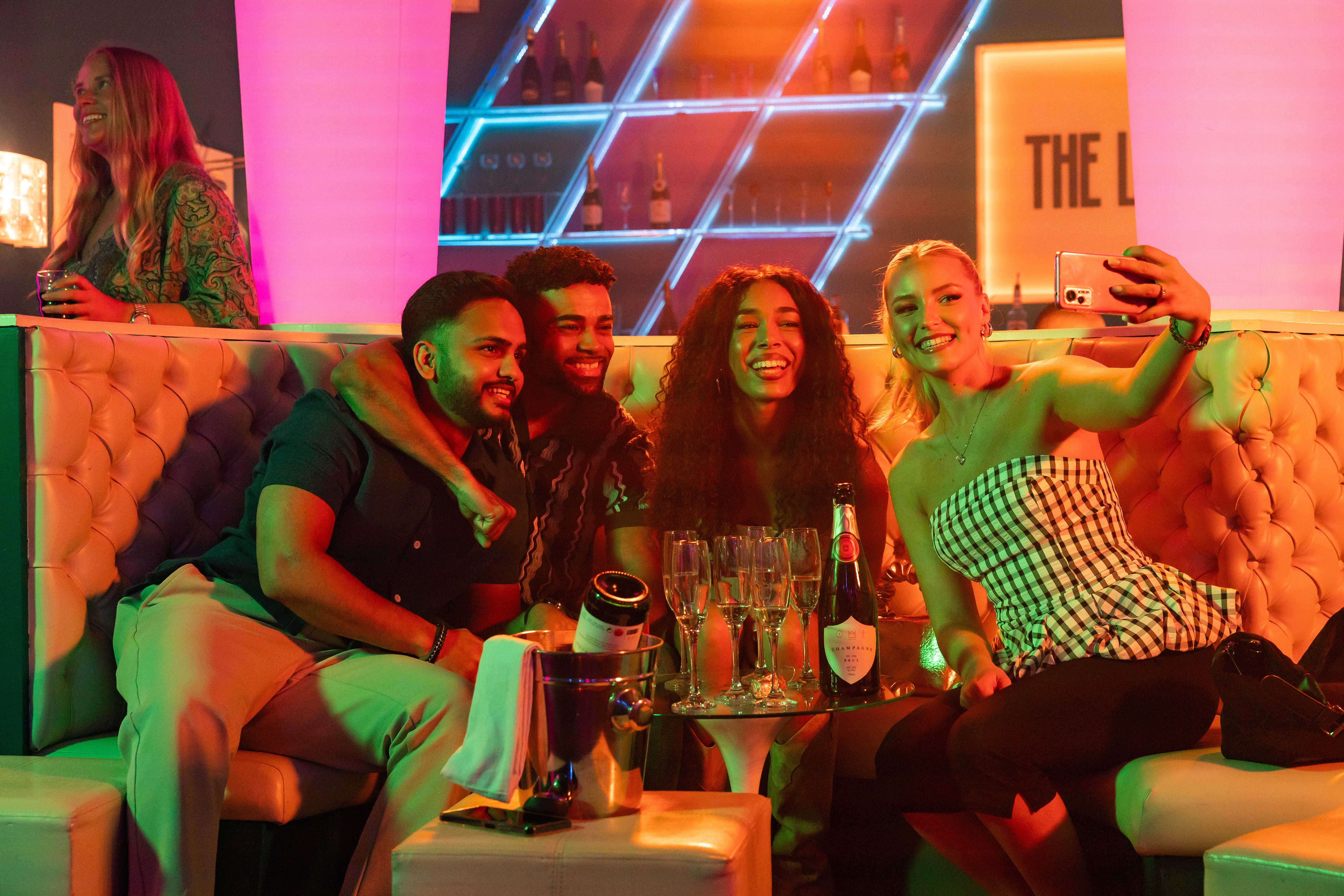 imran maalik, prince mcqueen, vicky grant and leah barnes in hollyoaks