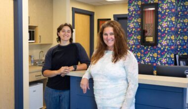 Co-op student Kaitlyn Schellenberg (left) and Mamawii Indigenous Health and Care Society Executive Director Destinée Barrow at the Mamawii Health Centre in Port Alberni. (Austin Kelly/Alberni Valley News)