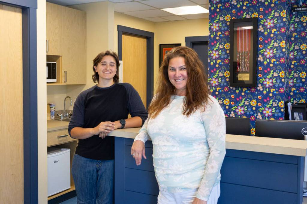 Co-op student Kaitlyn Schellenberg (left) and Mamawii Indigenous Health and Care Society Executive Director Destinée Barrow at the Mamawii Health Centre in Port Alberni. (Austin Kelly/Alberni Valley News)