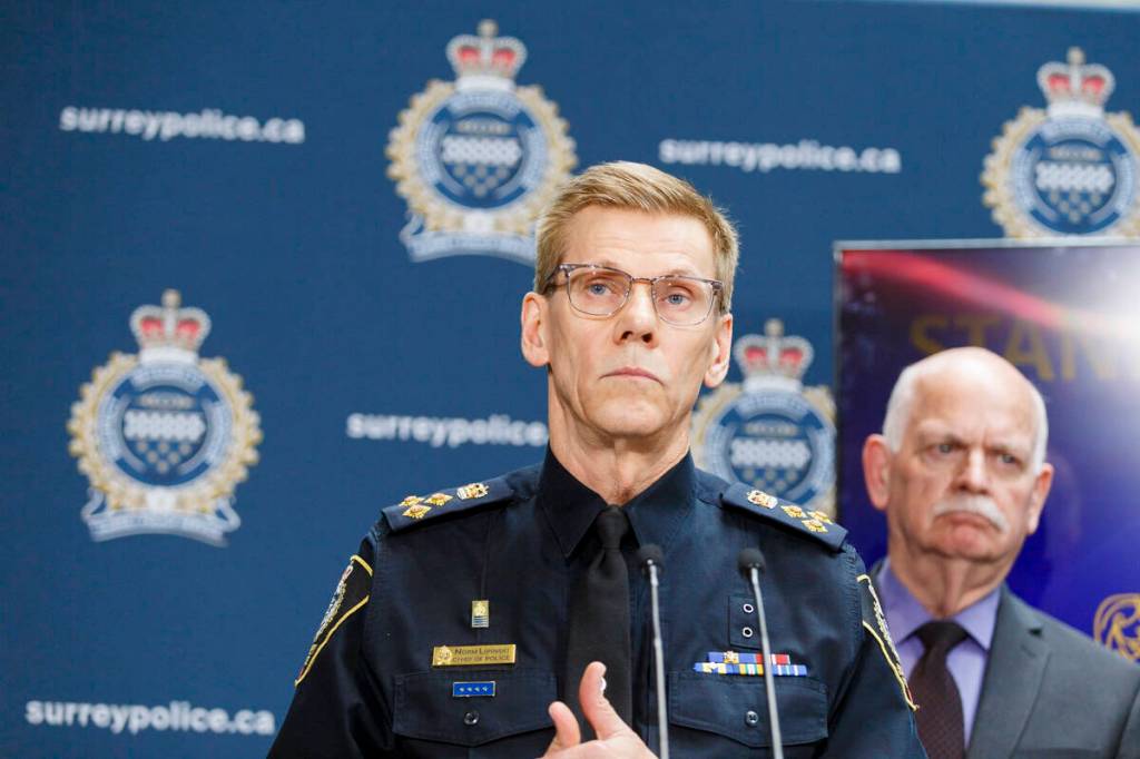 Two Surrey councillors and mayoral candidates are blasting Surrey Mayor Brenda Locke after other media reported the ouster of Surrey Police Service Chief Const. Norm Lipinski. (Anna Burns photo)