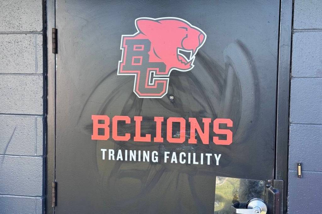 Door to the renovated BC Lions training facility in Surrey on Tuesday, June 2, 2026. (Tom Zillich/Surrey Now-Leader)