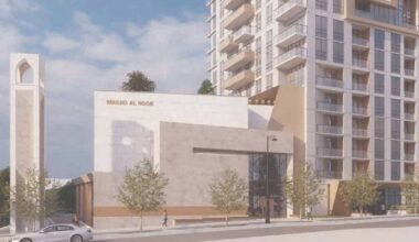 Artist&rsquo;s conception of 38-storey residential tower with 373 dwellings and a 2,029 square-metre mosque near 135 Street and 98A Avenue in Whalley. (surrey.ca)