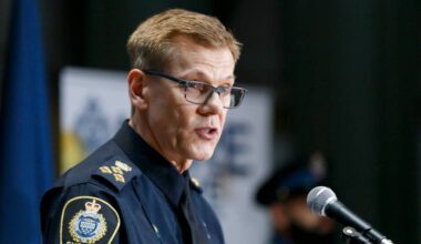 Then Surrey Police Service Chief Const. Norm Lipinski speaks at a press conference on Nov. 29, 2024, the day the SPS officially became the city&rsquo;s police of jurisdiction. (Anna Burns/Surrey Now-Leader files)
