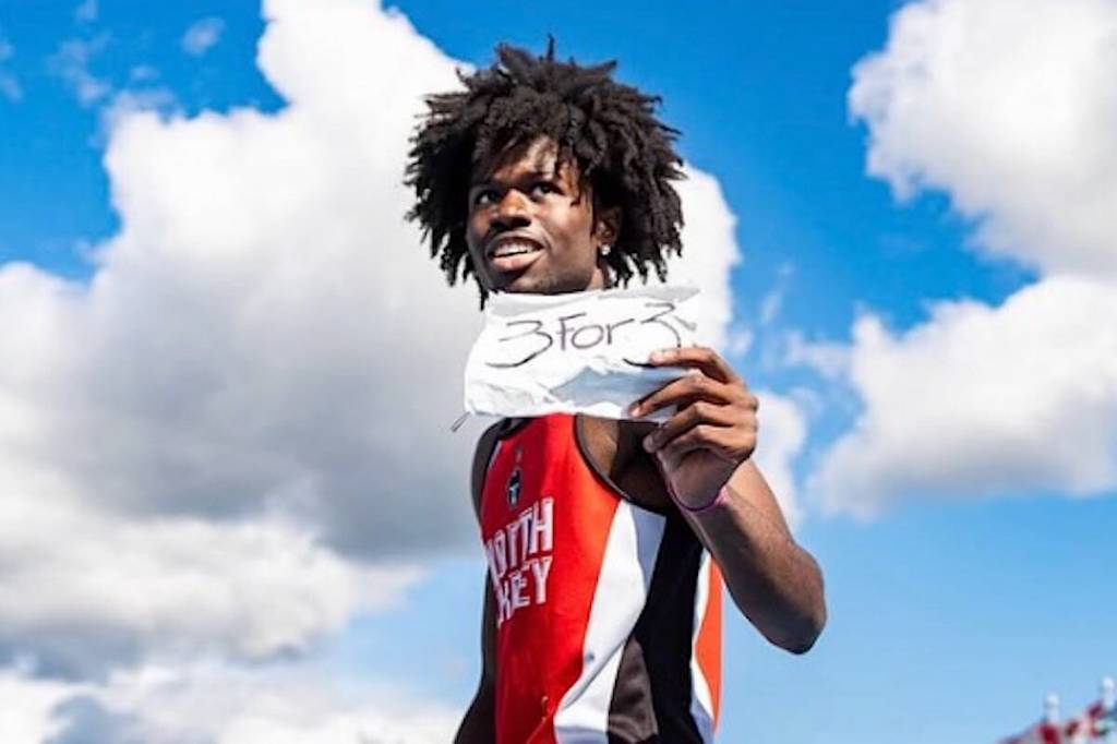 Shaunrie Whynter went three for three in sprints at the 2026 BC School Sports provincial track meet in Langley. (Photo: instagram.com/spartansacdmy)
