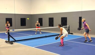Shaida Nanji, left, and others play at Westcoast Pickleball in Newton. (Tom Zillich/Surrey Now-Leader)