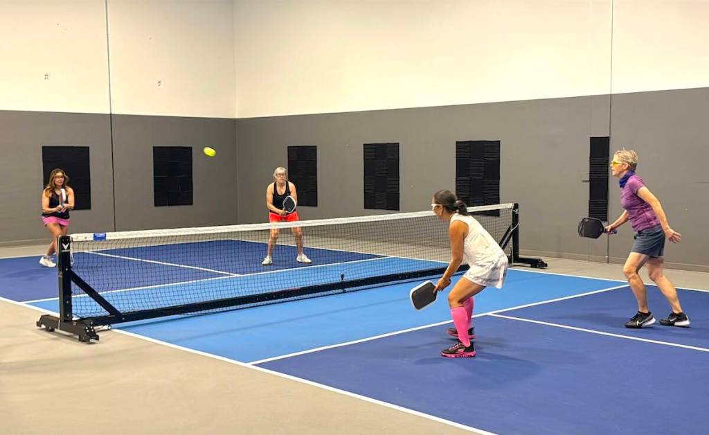 Shaida Nanji, left, and others play at Westcoast Pickleball in Newton. (Tom Zillich/Surrey Now-Leader)