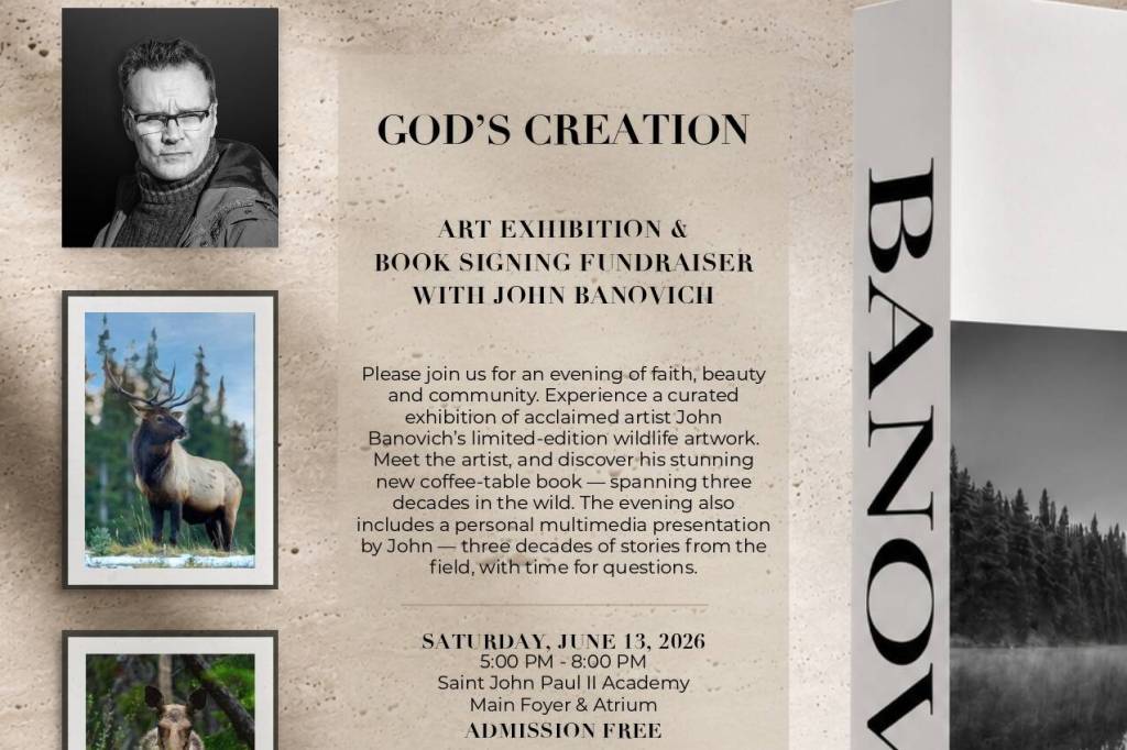 Saint John Paul II Academy in South Surrey is hosting an art exhibition, book signing, and fundraiser featuring internationally recognized wildlife artist and photographer John Banovich this Saturday, June 13, from 5-8 p.m.(Contributed to Peace Arch News)