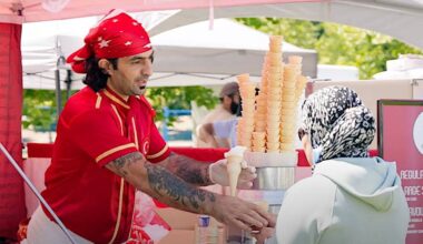 A vendor serves ice cream during the 2023 B.C. Halal Food Fest at Holland Park in Surrey. This year&rsquo;s event is moving to Cloverdale and being expanded to three days. (screenshot/youtube.com)