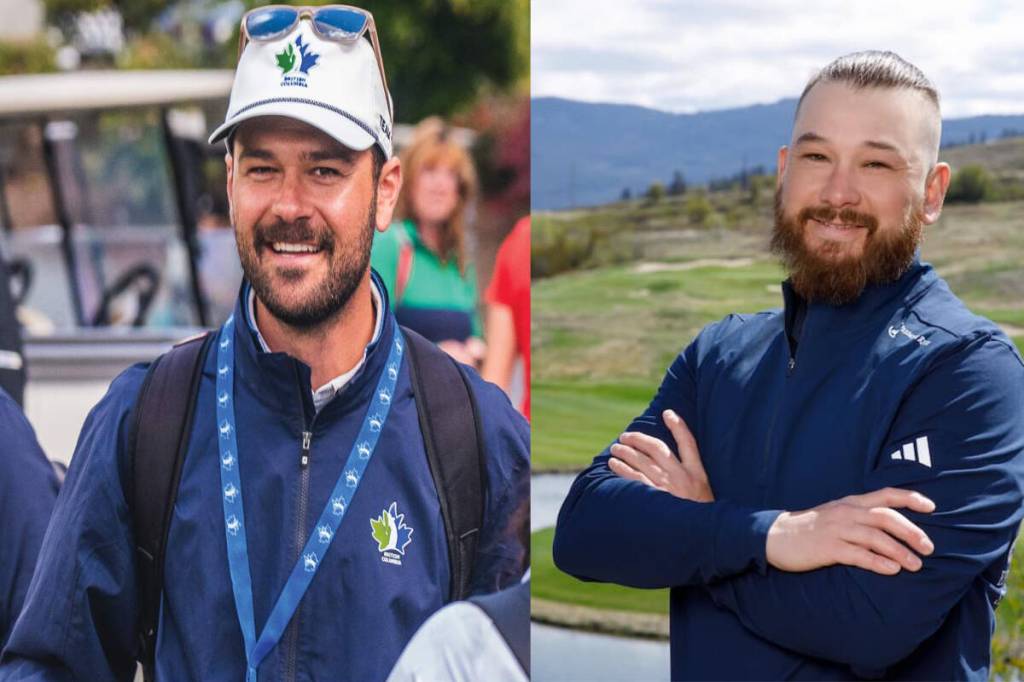 Vernon&rsquo;s Connor Kozak of the Okanagan Golf Club in Kelowna (left) and Kyle McMurphy from Predator Ridge Resort finished top-30 and in the money at the PGA of BC Play Golf BC Assistants&rsquo; Championship at The Dunes in Kamloops June 8-9. (BC Golf/Predator Ridge photos)