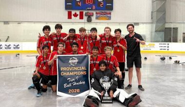 Tier 1 banner winners Burnaby Central Wildcats at the 2026 BC High School Ball Hockey Championships at North Surrey Sport & Ice Complex on Sunday, June 14, 2026. (Contributed to Surrey Now-Leader)