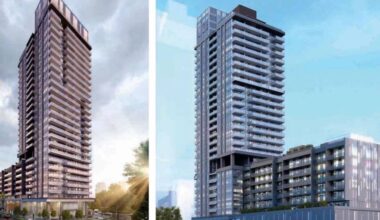 Two artist-rendered views of a 26-storey tower Surrey council approved during its June 15 meeting. (Image: surrey.ca)
