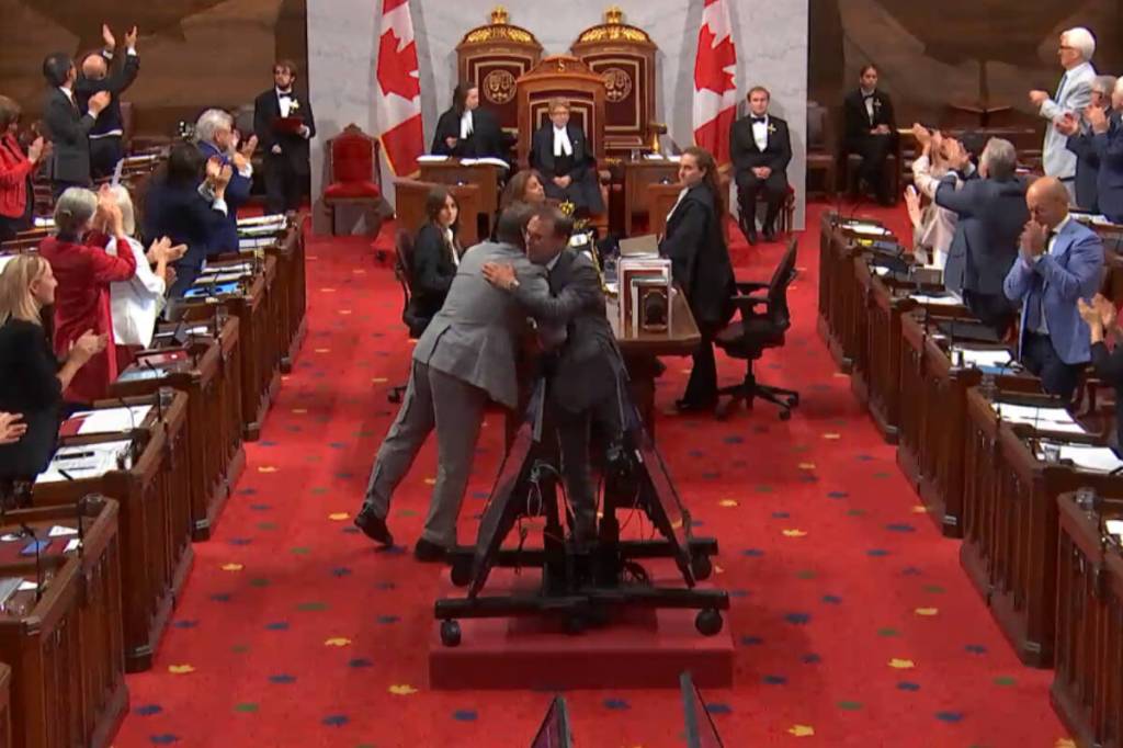 Standing ovation in the Senate as Bailey&rsquo;s Law receives third reading on June 16. (ParlVU)
