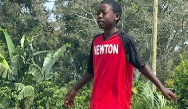 Newton Canadian Baseball Association jersey worn by youth soccer player in Kyotera District, Uganda, following a donation to Surrey-based Yavin Society, or Youths As Volunteers Integrated Network. (Contributed to Surrey Now-Leader)