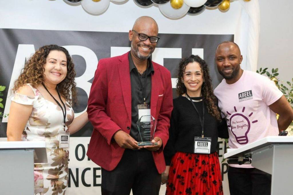 Surrey Schools racial equity manager Nick Brown (centre) is one of this year&rsquo;s award recipients at the ABEEL Foundation&rsquo;s Shaping the Future of High School Program National Awards. (Surrey Schools/Contributed to Peace Arch News)