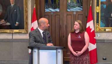 Frank Caputo and spokesperson and family member of Bailey McCourt Debbie Henderson during a press conference on Bill C-225 which received Royal Assent on June 17. (Frank Caputo/Facebook)