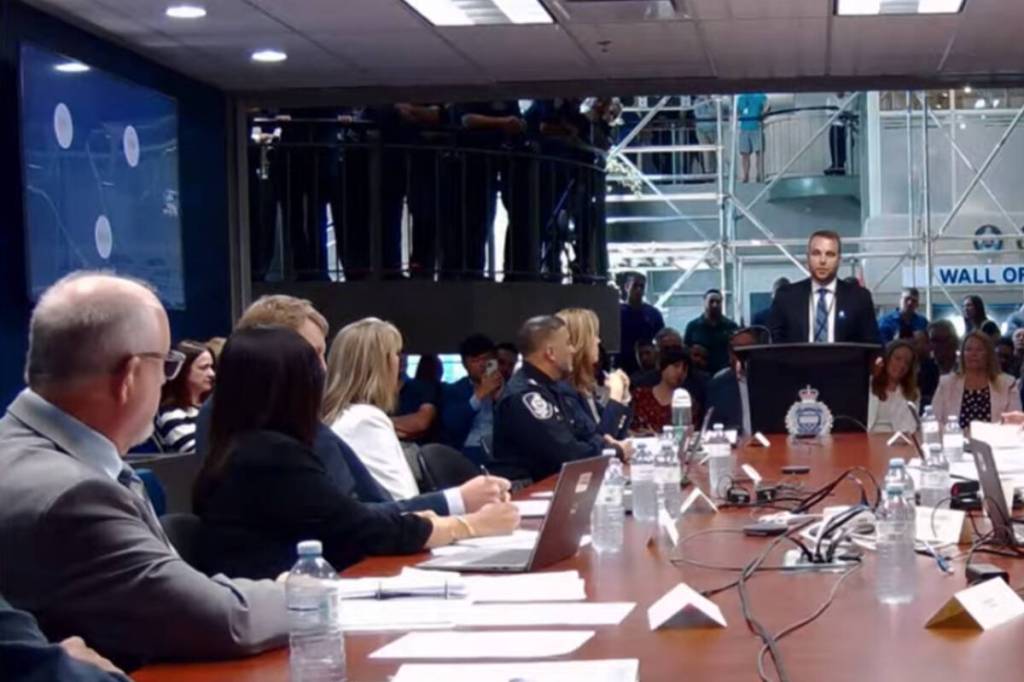 Surrey Police Board faces the music from Surrey Police Union president Ryan Buhrig on Wednesday. (Screen shot)