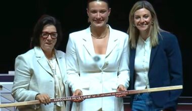 Abbotsford&rsquo;s Hailey MacLeod (middle) was chosen 48th overall by the Montreal Victoire at the 2026 PWHL Draft. (YouTube capture)