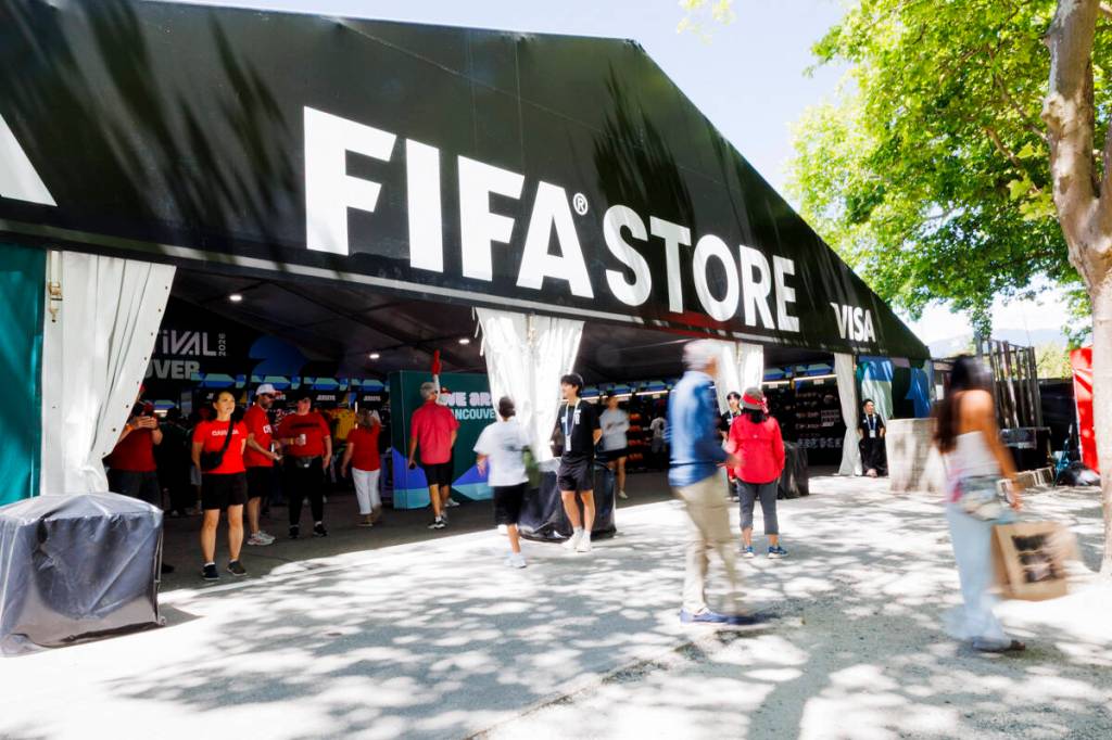 The FIFA store inside the FIFA Fan Zone at the PNE in Vancouver on Thursday, June 18, 2026. (Anna Burns/ Black Press Media)