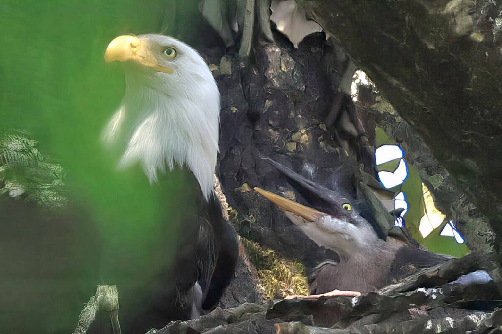 Chilliwack photographer Ian McAlpine captured images of young herons being raised by a bald eagle. (Ian McAlpine)