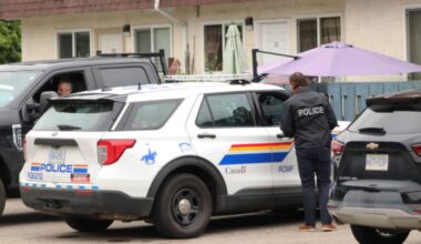Police could be seen at Brookside Gardens Estates in Vernon Saturday afternoon, June 21, 2025. (Brendan Shykora/Morning Star)