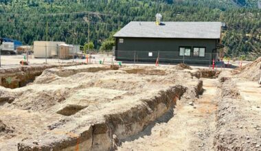 Service trenches have been dug on the site of the new Lytton municipal building (foreground), while the newly re-built Lytton Legion in the background should be ready to open this fall. (Lytton Legion Branch #162)