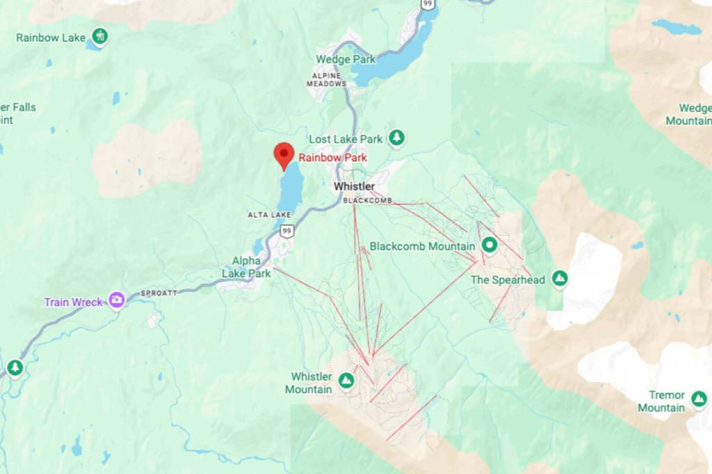 Sea to Sky RCMP is investigating after remains found at Rainbow Park at Alta Lake near Whistler on June 21, 2026. (Google Maps)